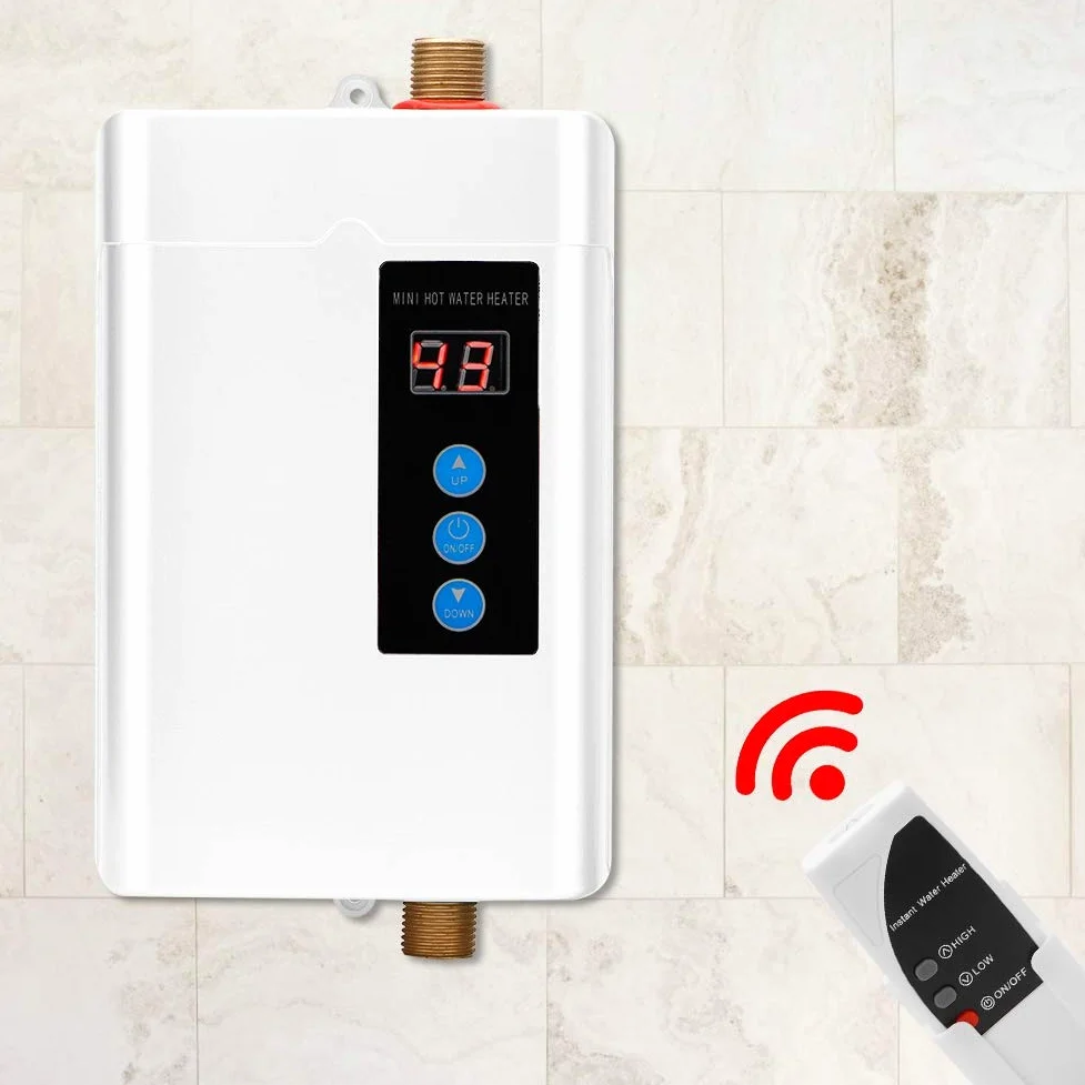 Focket Riscaldatore di Acqua Istantaneo, Mini Display LCD Touch-Screen Scaldabagno Elettrico Senza Serbatoio Riscaldatore di Acqua Calda per Uso Domestico con Funzione di Memoria(Bianco EU 4000W)
