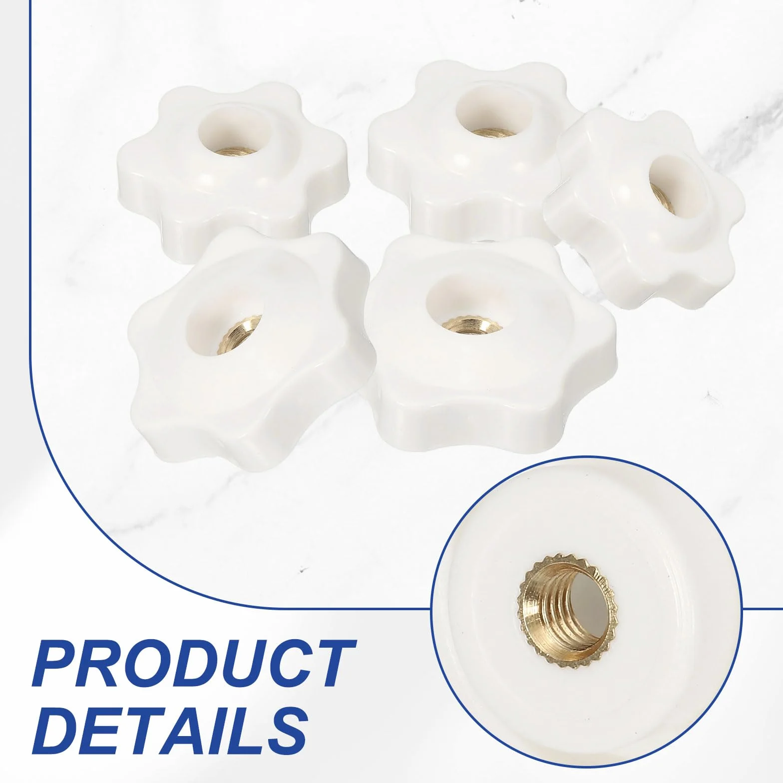 PATIKIL Dadi Di Bloccaggio M5 X 25mm, 10 Pezzi Manopole A Stella A Foro Passante Con Filettatura Femmina, Bianco