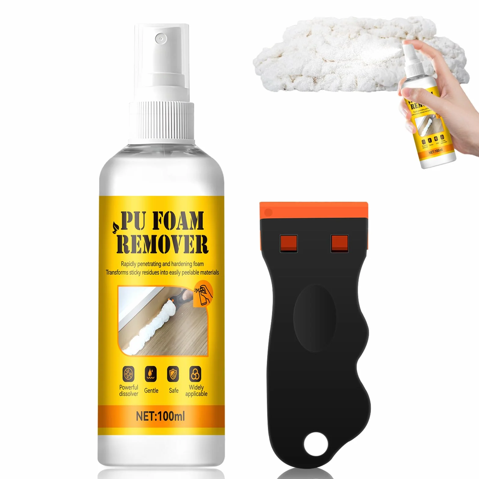 Pulitore Schiuma Poliuretanica 100ml, Rimuovi Colla Poliuretano Espanso, Solvente Edilizia