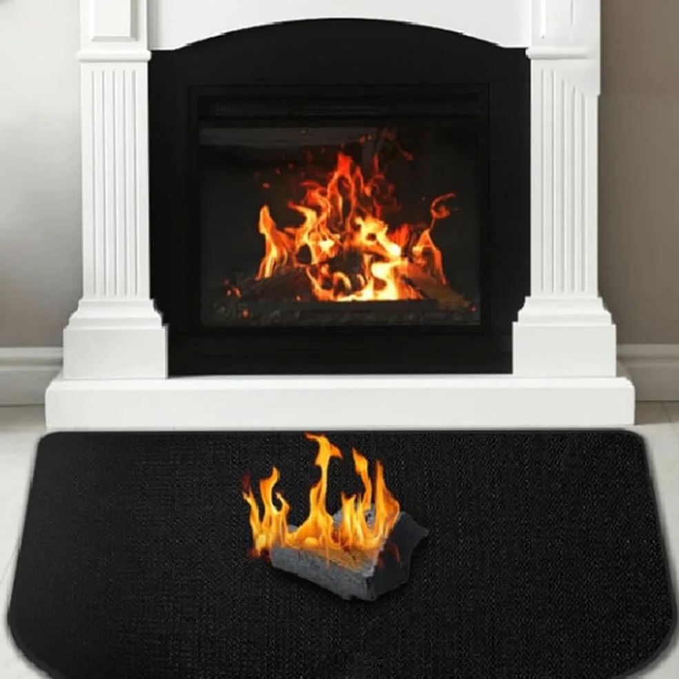 Tappeto per camino, semicircolare, in silicone, ignifugo, per isolamento, tappetini, stufe, barbecue e focolari interni, fibra di vetro, 50 x 80 cm