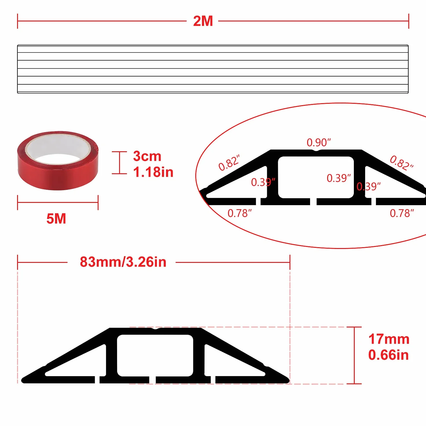 CPROSP Copertura Cavi a Pavimento Canalina Calpestabile 200 cm x 8,3 cm 3 Canali Nastro Adesivo