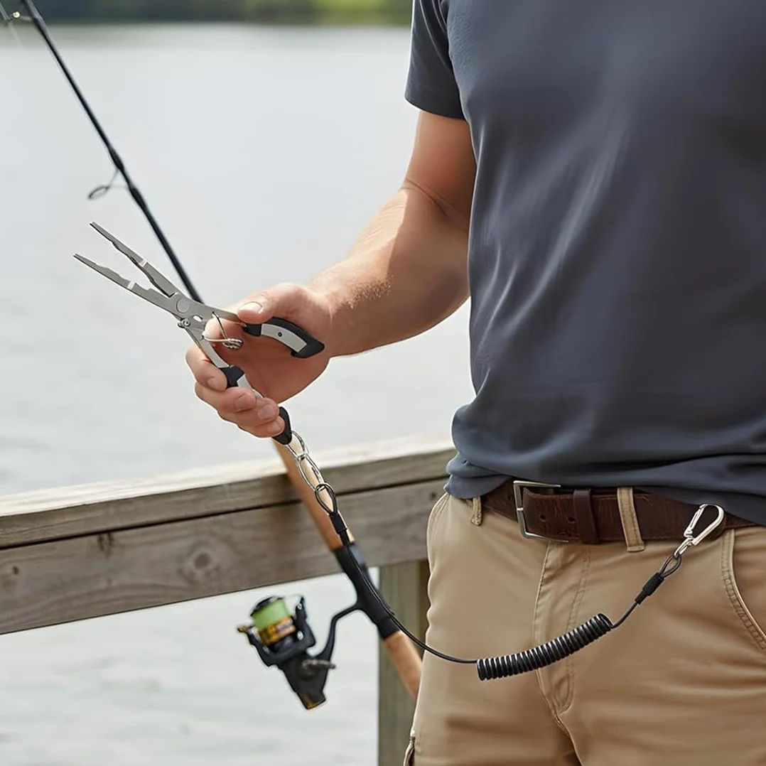 Pinza da Pesca Multifunzione in Acciaio Inossidabile, Tagliasnodi e Slamatore con Cordino di Sicurezza