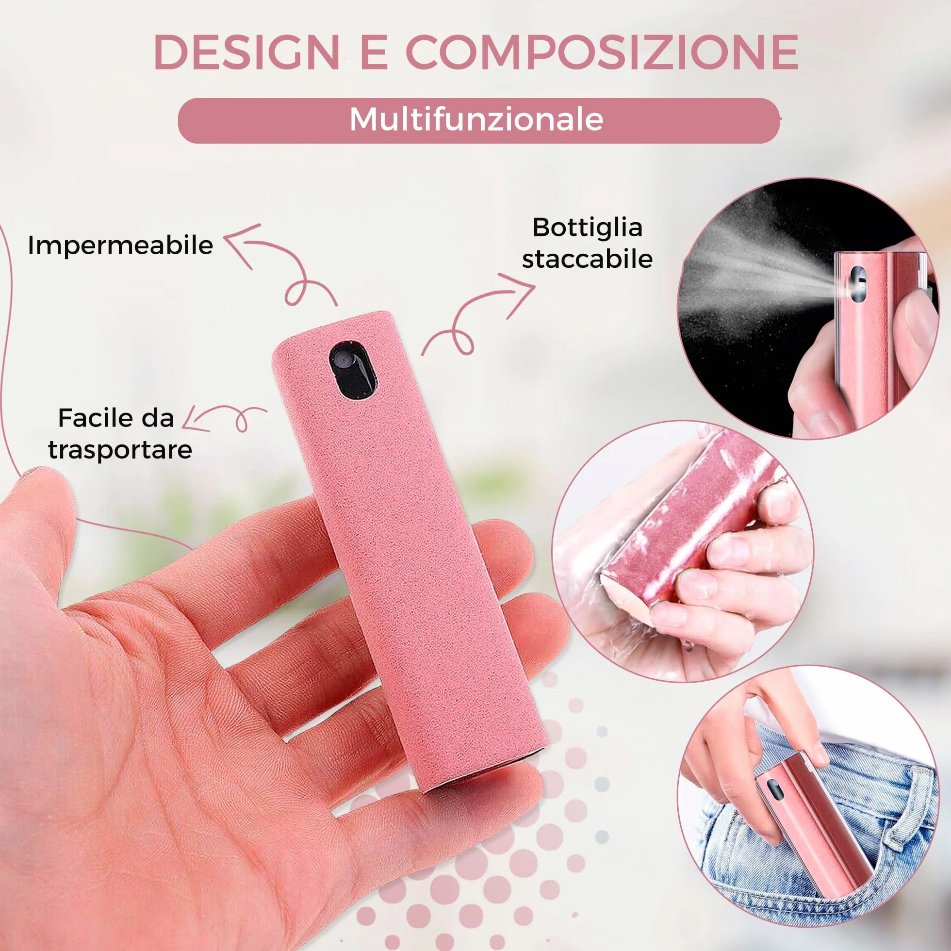 Confezione da 2 pulitori per schermo mobile/PC/TV/iPad/MacBook con panno in microfibra, 2 in 1 pulitore, spruzza e strofina, spruzza e pulisci il tuo schermo all'istante, ricaricabile.