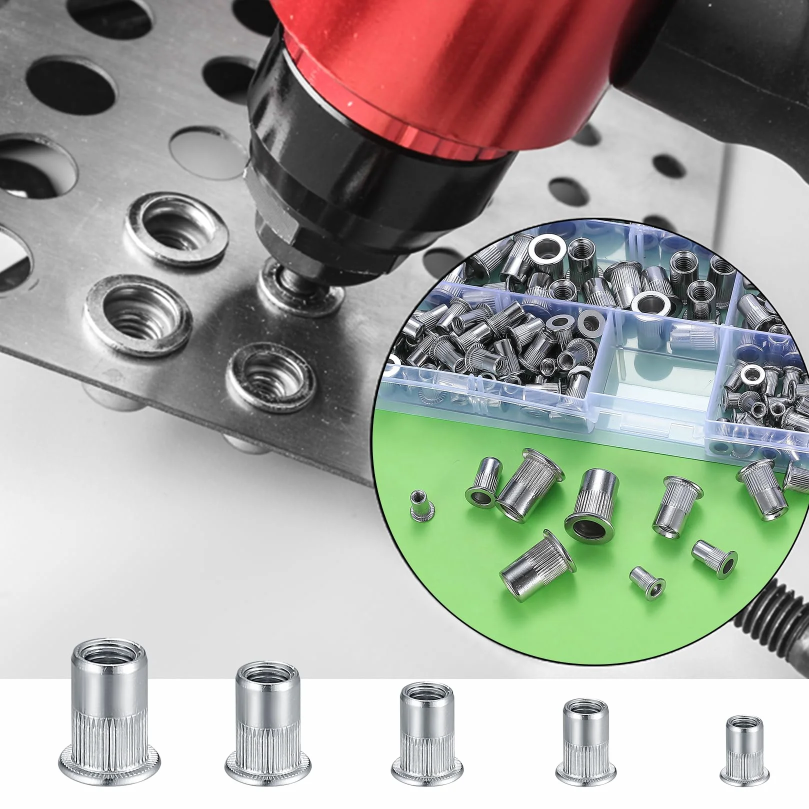 Zestaw 165 Pz Rivetti Filettati M3-M8 Nutsert Dado Rivetto Testa Piatta per Metallo