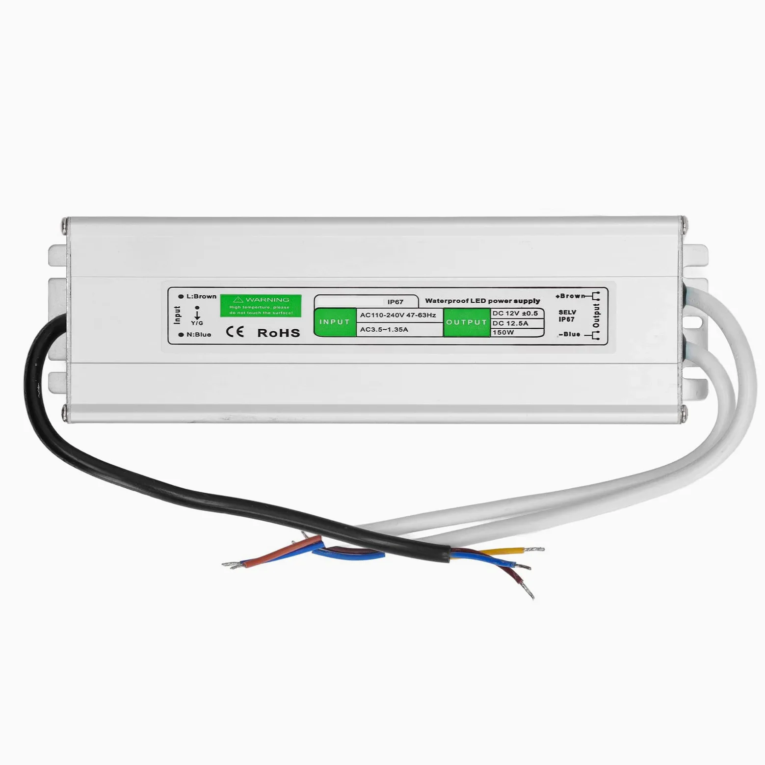 Driver LED, Adattatore per Trasformatore di Alimentazione IP67 Impermeabile da 150 Watt, Adattatore Ultra Sottile per Trasformatore a Bassa Tensione AC110-240V per Luci a LED (12V-150W)