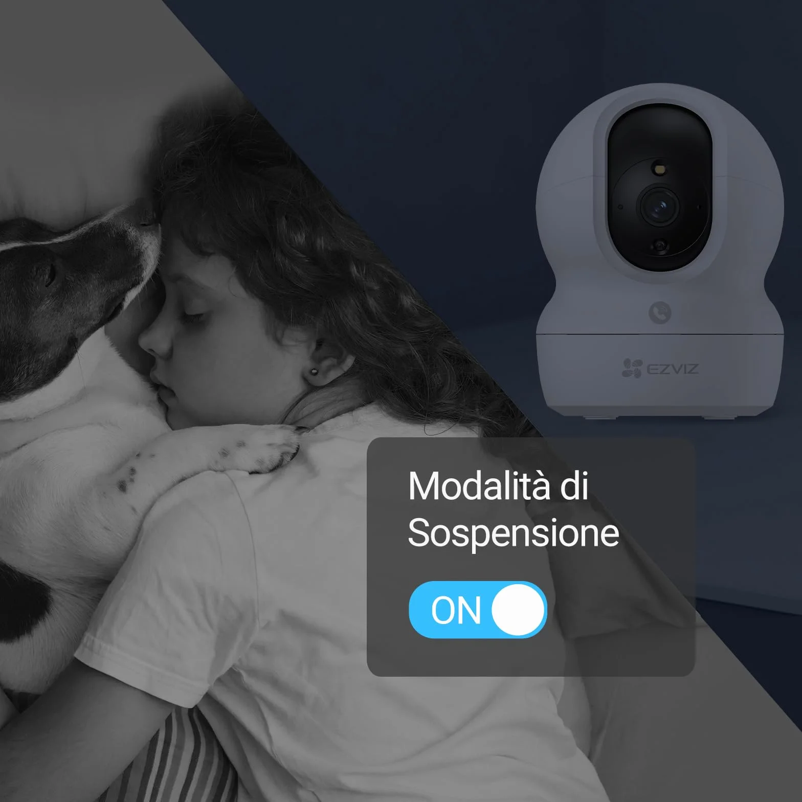 EZVIZ Telecamera Wi-Fi Interno 2K, Videocamera Sorveglianza 3MP per animali e bambini, Motorizzata a 360°, Audio a due vie, Funziona Alexa, Avvisi movimento, Visione notturna, Modello CP1