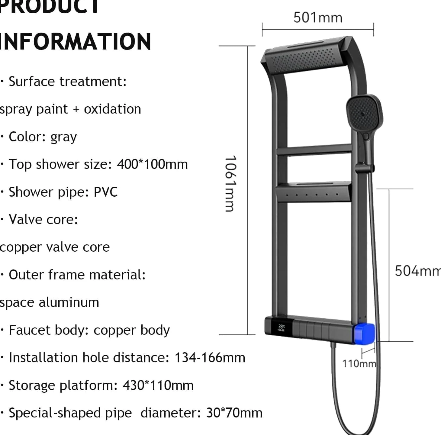 Sistemas a Colonna Doccia termostatica con Display Digitale LED – Colonna Doccia in Alluminio aerospaziale con soffione Effetto Pioggia, 12 getti massaggianti orientabili