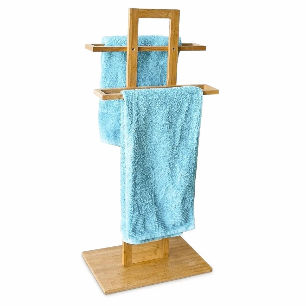 Porta asciugamani da terra in legno di bamboo 37 x 25 x 85 cm