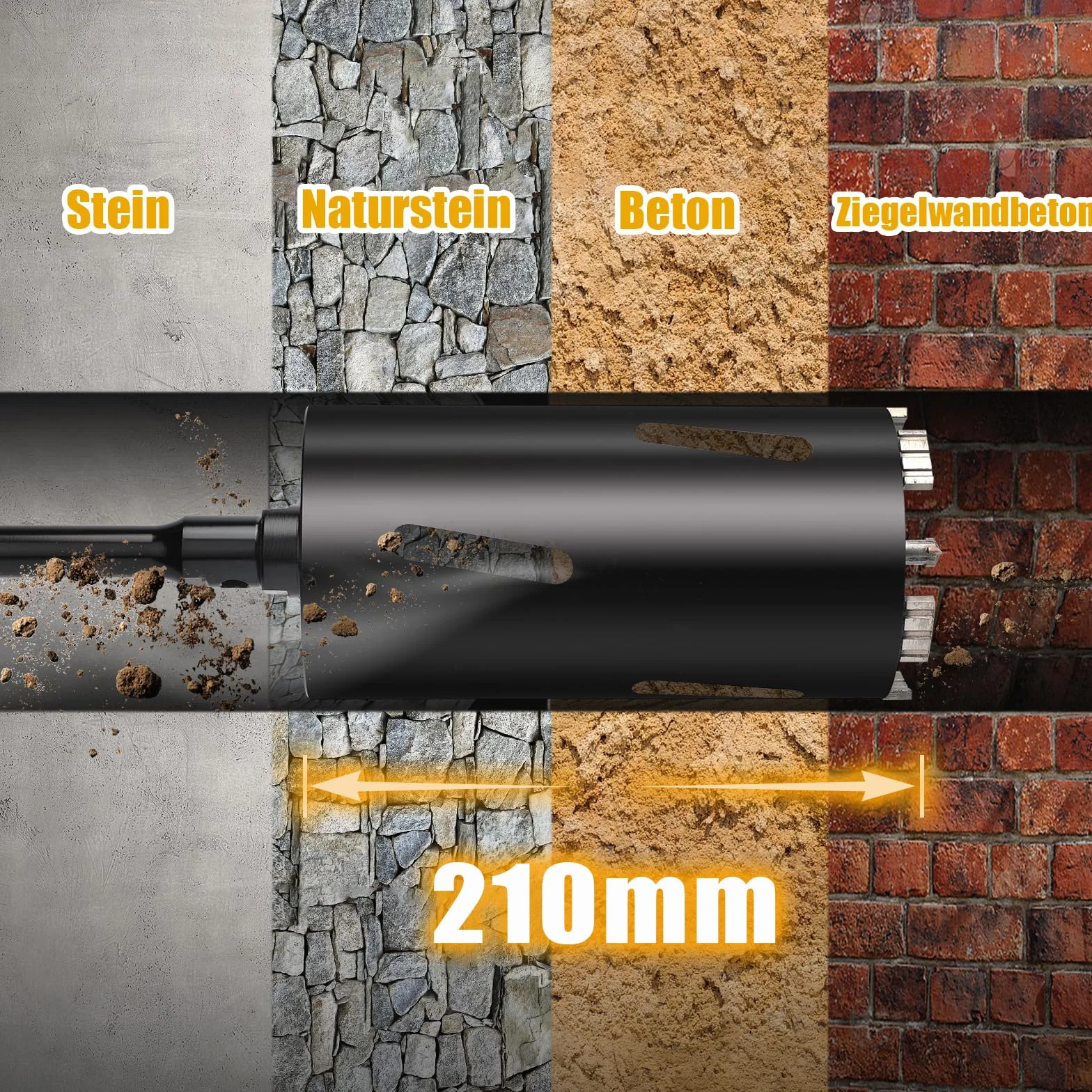 Corona da trapano 68 mm SDS Plus 220 mm SDS max 220 mm albero esagonale 110 mm punta di centraggio 10x240 mm per muratura