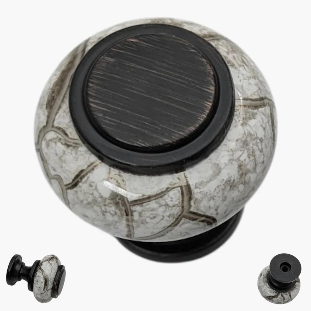 20 pomelli decorativi fai da te in bronzo e granito grigio (ceramica) per armadi, credenze, cassetti per cucina, bagno o ufficio