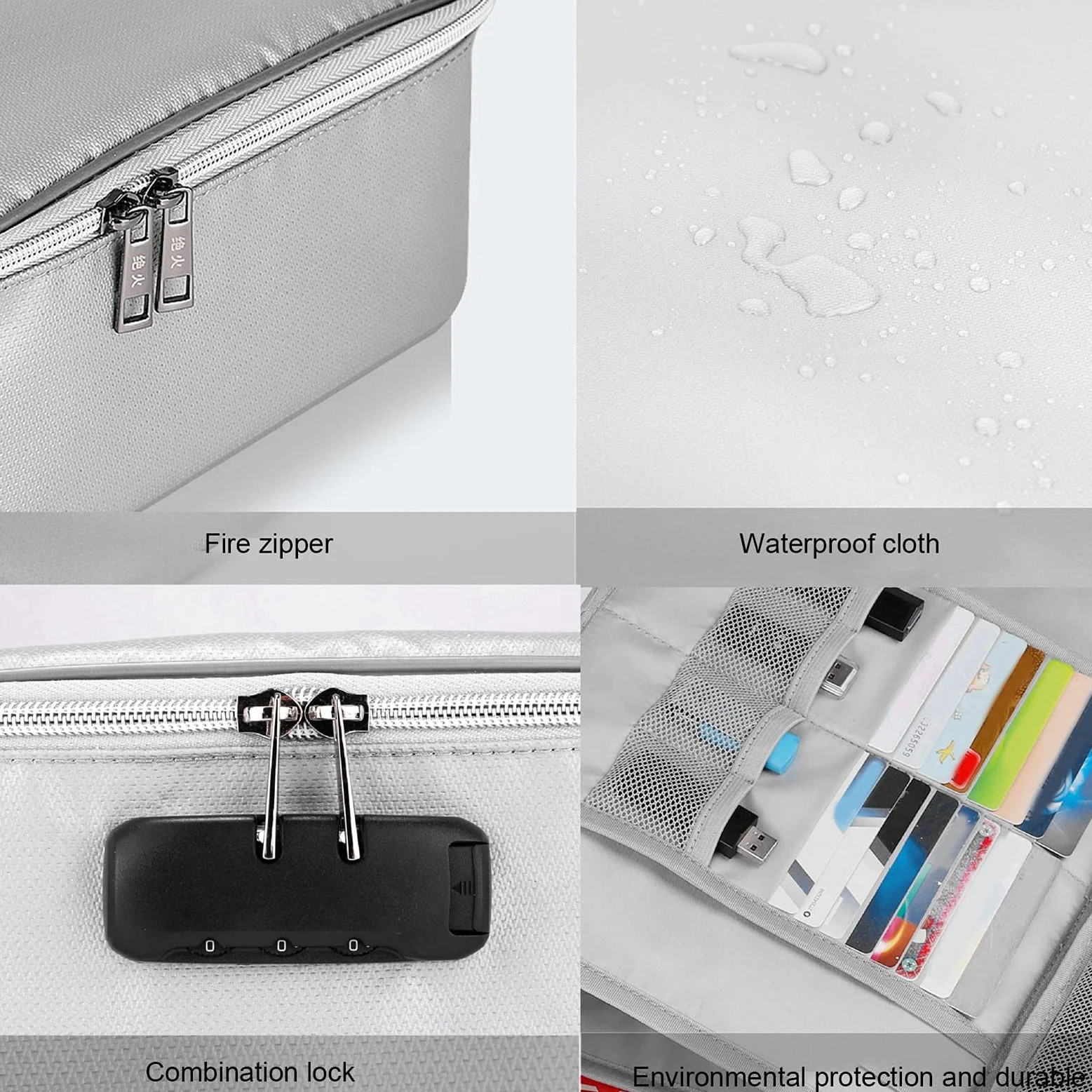 Borsa portadocumenti multifunzione ignifuga per documenti da ufficio argento