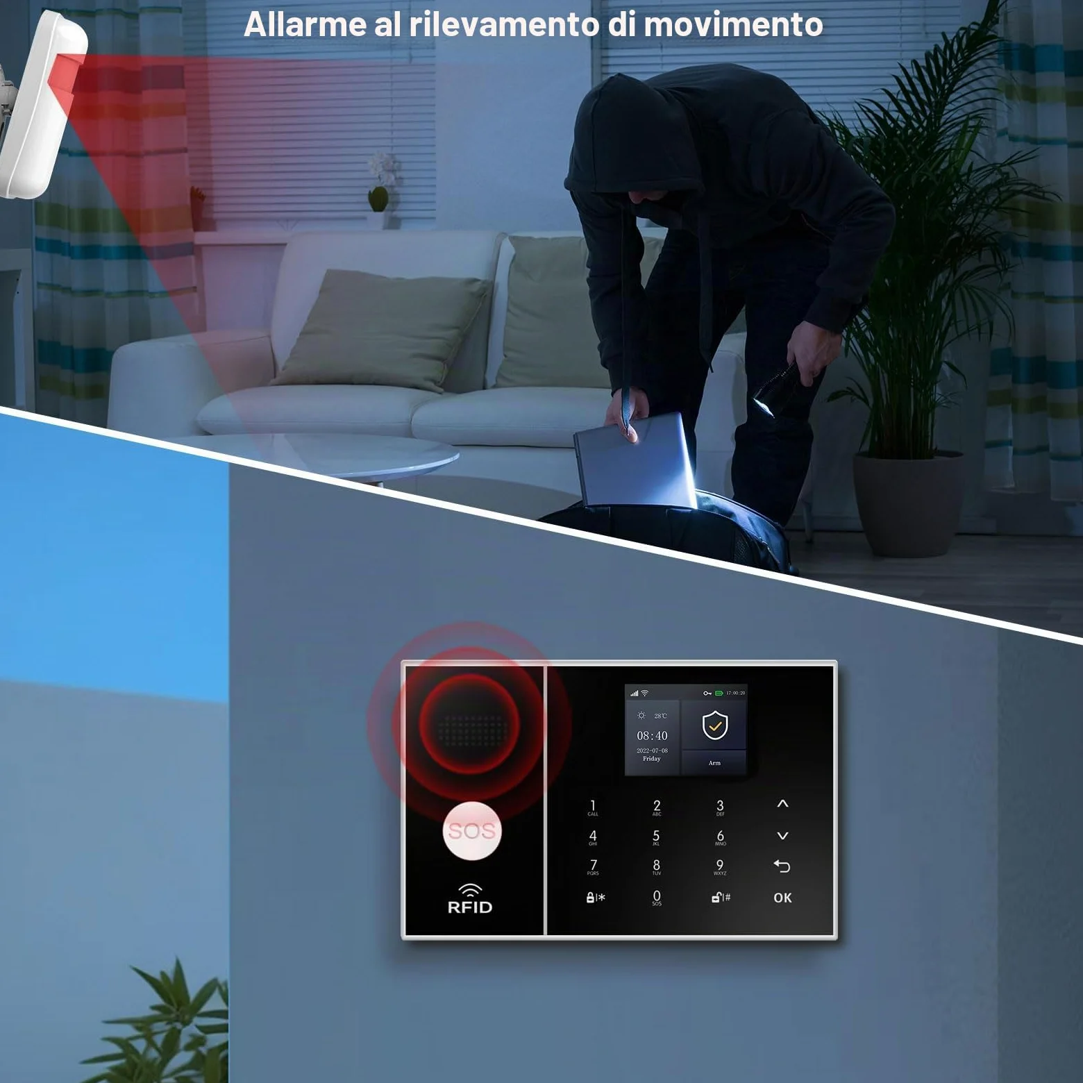 XNY Allarme Casa Wifi, Antifurto Casa wireless, Kit Allarme Casa Senza Fili 4G con APP Alert, Rilevatore di Movimento, Sensore Finestra Porta, Telecomando, Sirena (PG-108-4G-F)