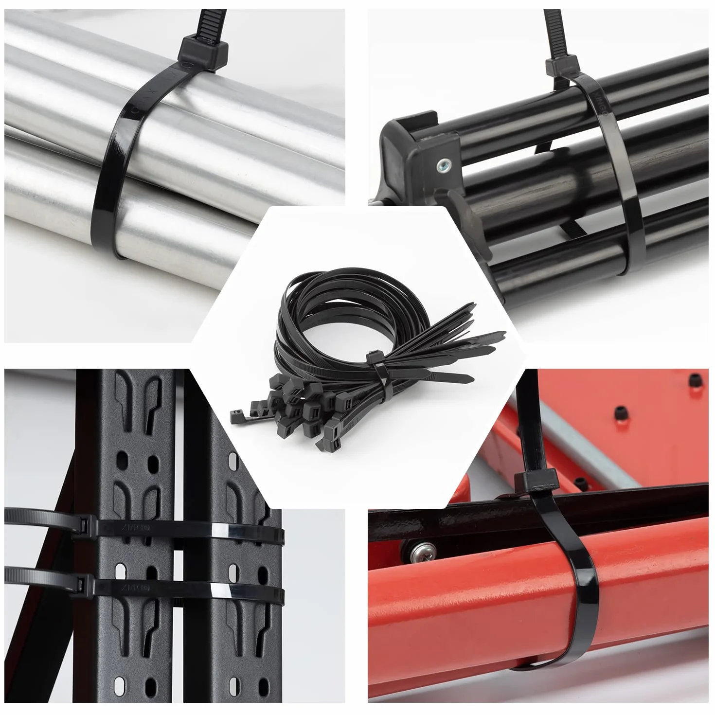 XINGO 100 Pezzi LungheFascette Plastica per Cablaggio Nero, 600mm x 9mm, Resistenza Alla Trazione 80 kg, Fascette per cavi grandi Fascette in nylon