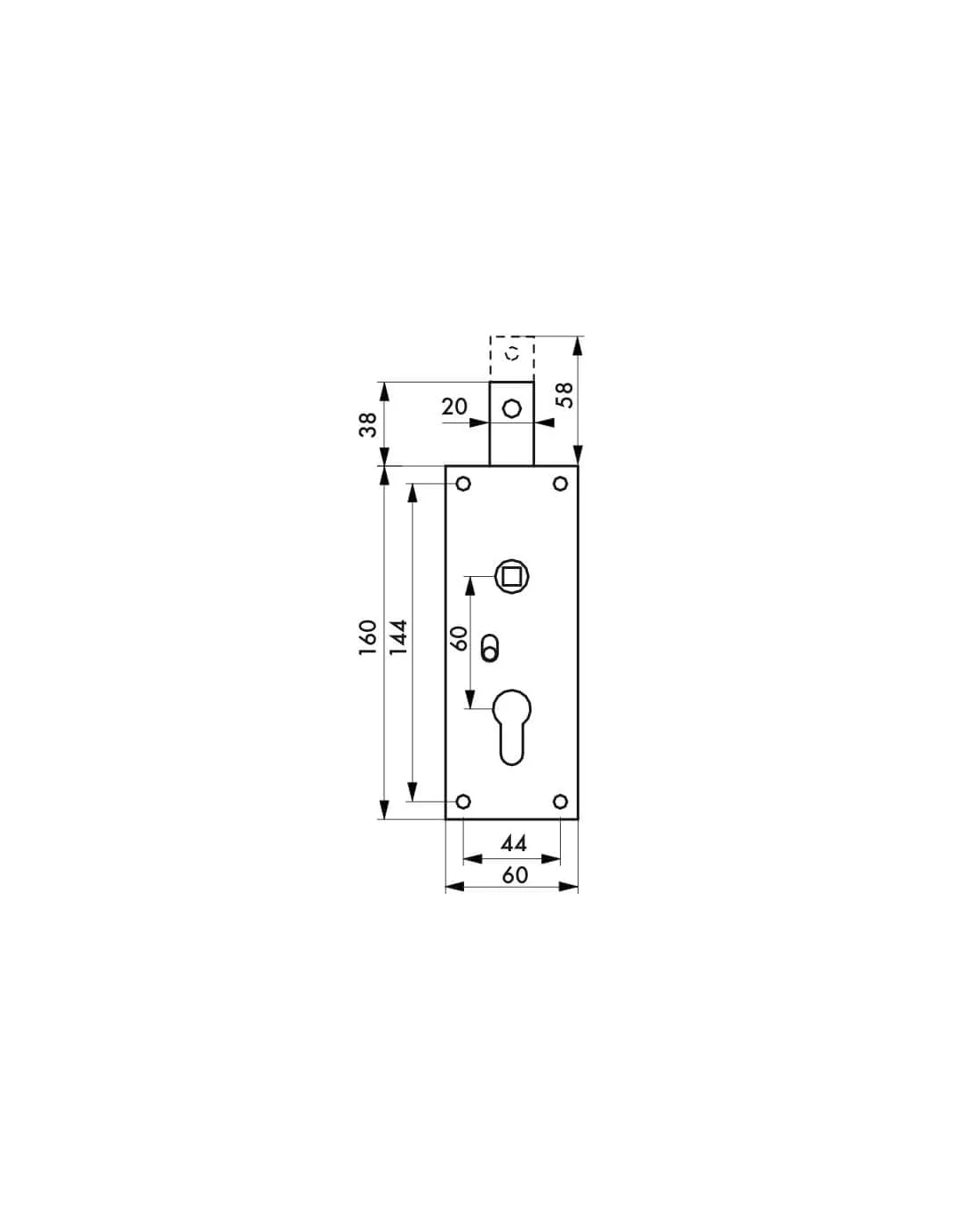 Serratura per porta basculante 1 punto in alto, a cilindro europeo, per garage, 60x160mm, quadro 7mm, zincato - THIRARD