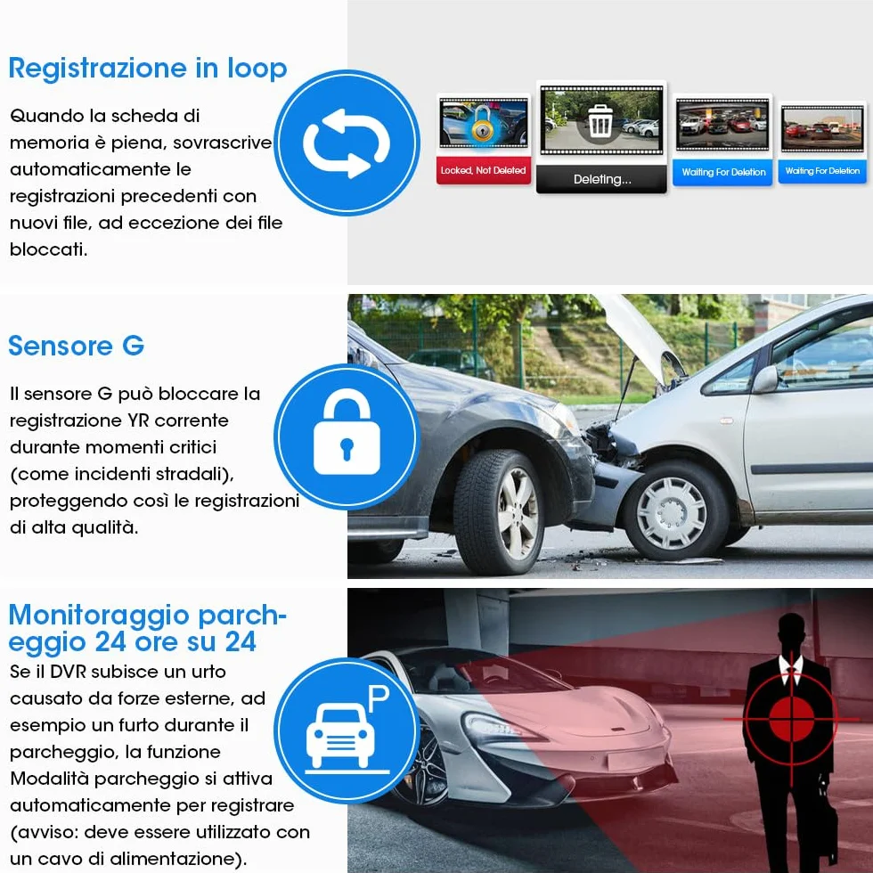 【Neue Version】Jansite Specchio Retrovisore Auto 10 pollici Touchscreen, Posteriore e anteriore 1080P Mirror Dash Cam Specchietto Retrovisore con Cavi da 10m, Visione notturna grandangolare 170°