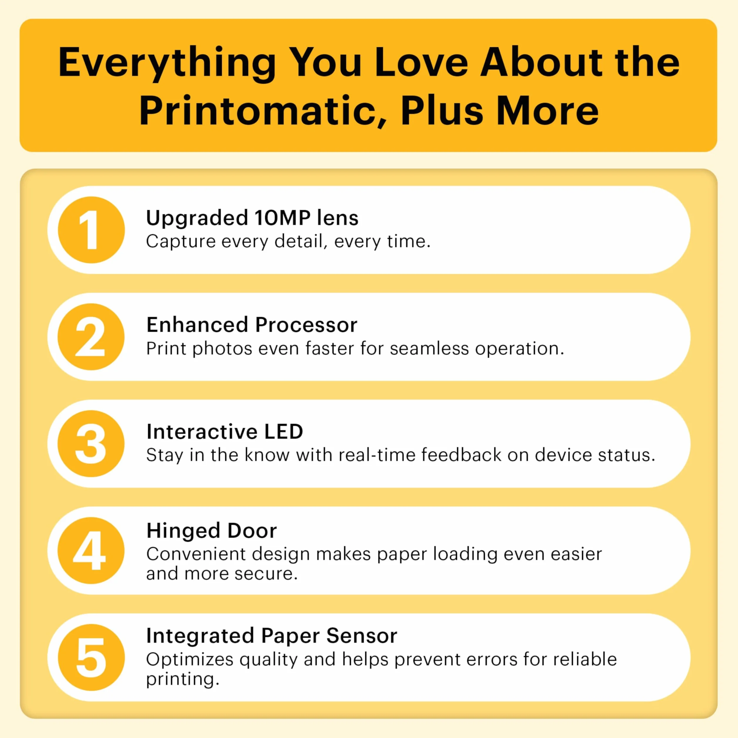 KODAK Printomatic+ Fotocamera Istantanea 10MP Kit Iniziale con Custodia, RGB LED e Carta Adesiva Zink 20pz – Giallo