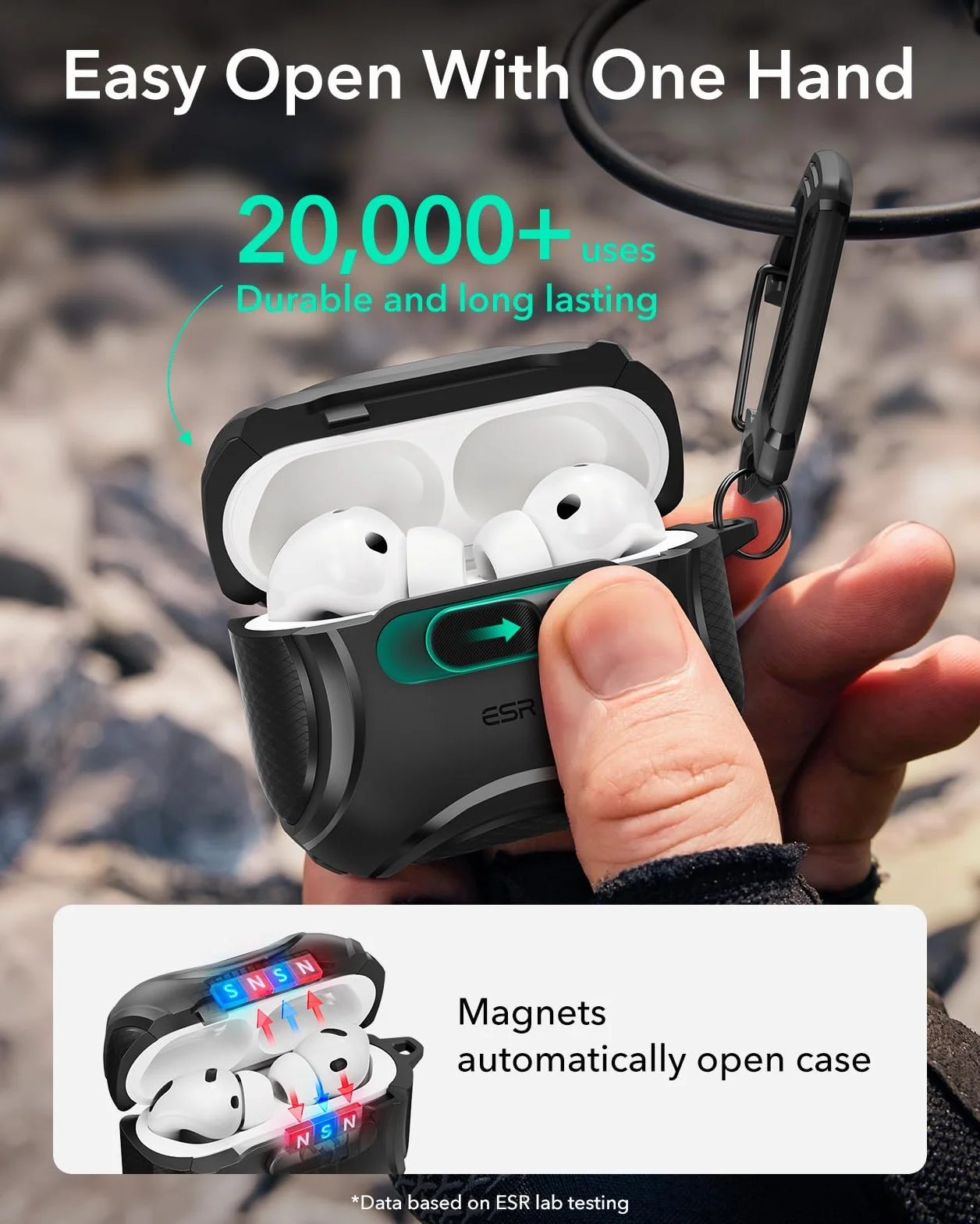 ESR Custodia per AirPods Pro 3 (2025), Compatibile con Airpods Pro di 3a Generazione (cavo USB-C), MagSafe facile, Chiusura antiurto, Facile da aprire, Serie Cyber, Nero