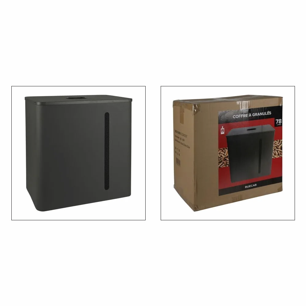 RUECAB - Scatola per pellet, contenitore per pellet - Capacità: 70L - Con coperchio - Materiale: Acciaio - Dimensioni: 51 x 51,5 x 31 cm - Forma rettangolare - Stock 3 sacchi di pellet da 15 kg