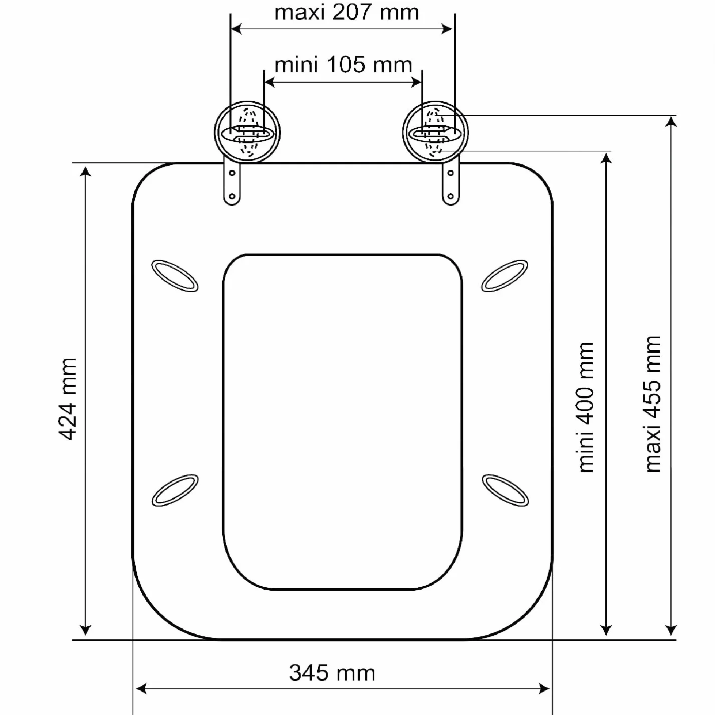 BM 7016 Copriwater Sedile Tavoletta WC Coperchio Toilet Seat Bagno in Legno MDF Bianco Quadrato Rettangolare, Misura Standard Fissaggio dal Basso Cerniere Incluse