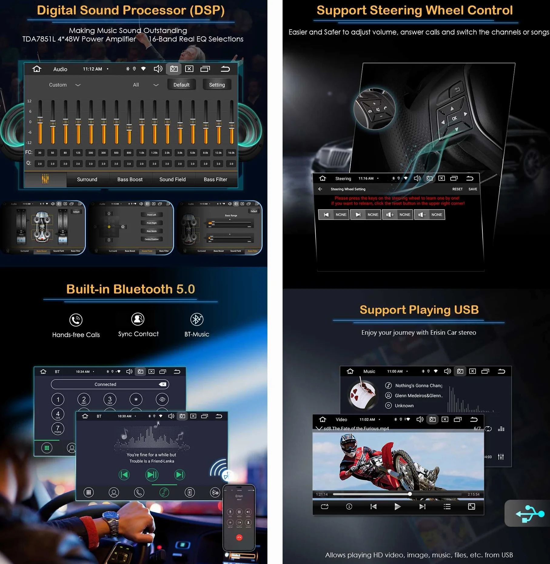8-Core Android 12 Autoradio 1 Din GPS Navigatore con Schermo Motorizzato Wireless Carplay Android Auto Bluetooth WiFi DSP DAB+ RDS OBD2 TPMS 4GB RAM+64GB ROM, ES8568U