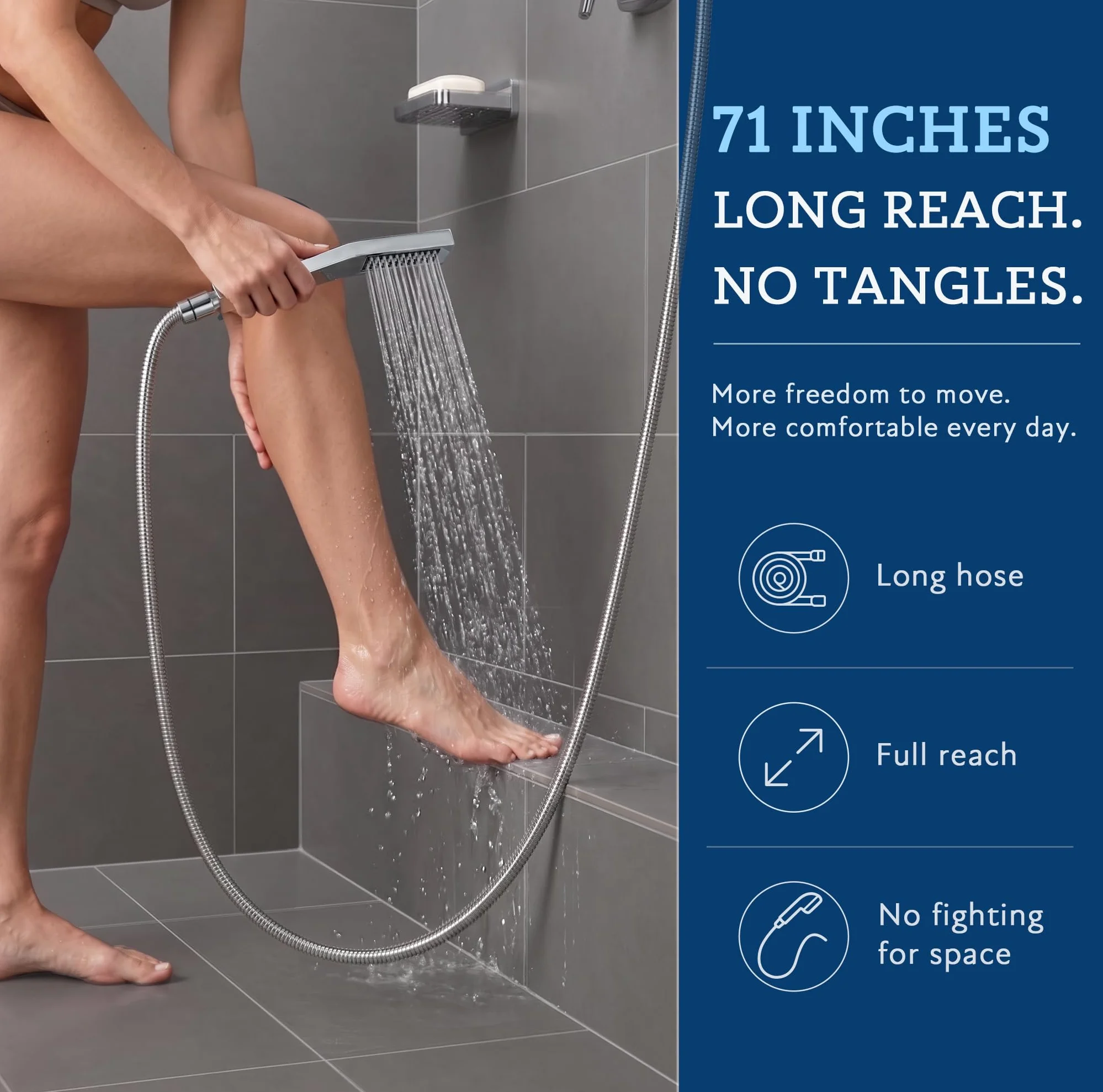 G-Promise Soffione doccia interamente in metallo con tubo, soffione quadrato a pioggia con doccetta combinata, tubo doccia extra lungo 180,3 cm, deviatore a 3 vie, braccio di estensione regolabile in