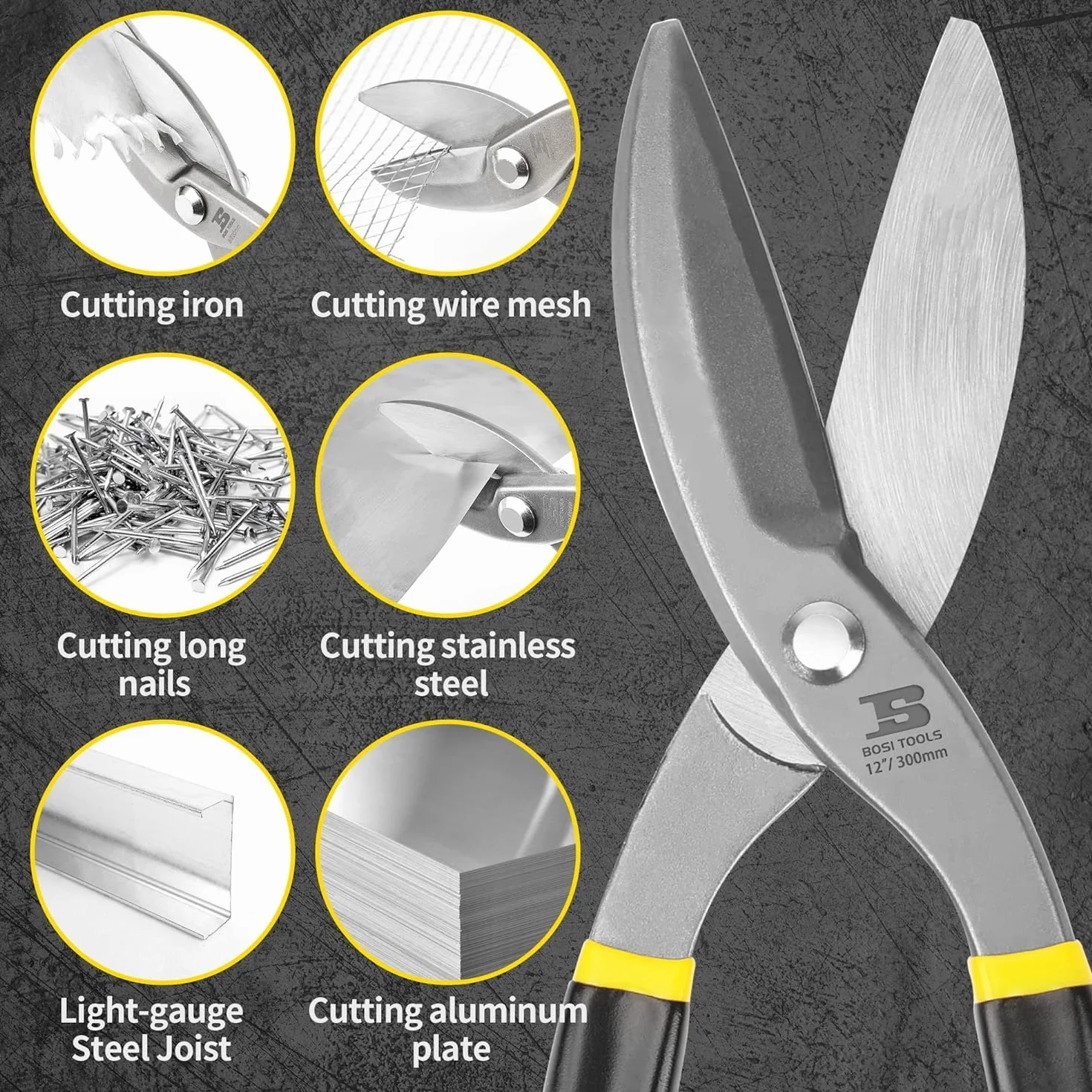 B BOSI TOOLS Cesoie per Lamiera Forbici da Lattoniere 300mm Taglio Dritto Acciaio al Carbonio Forgiato