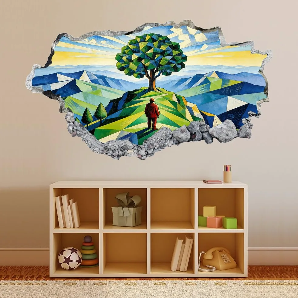 Decorazione da parete 3D, Susa Tattoo Smashed Art Decalcomanie per poster rimovibili, Paesaggio Geometrico Decalcomanie in vinile Decorazioni per la casa Camera dei Nursery Decor