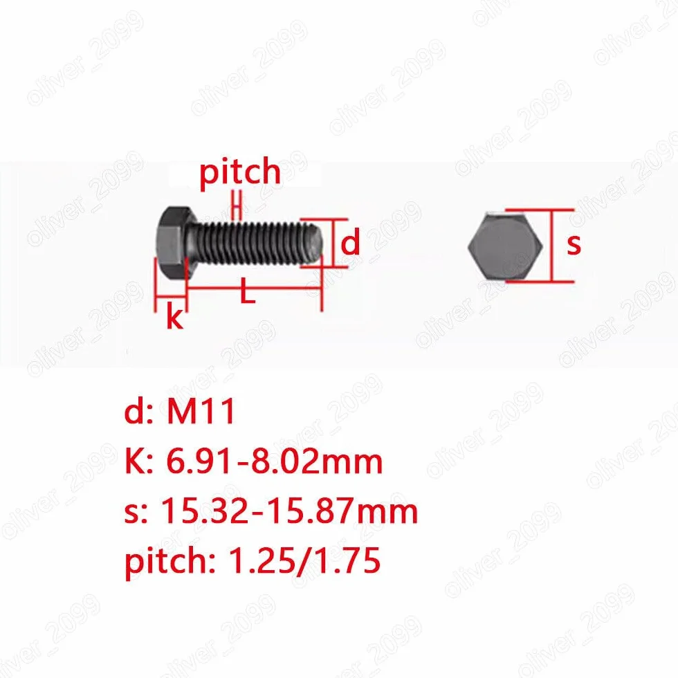 Bulloni a testa esagonale M11 acciaio nero 8.8 passo 1,25 1,75 100mm