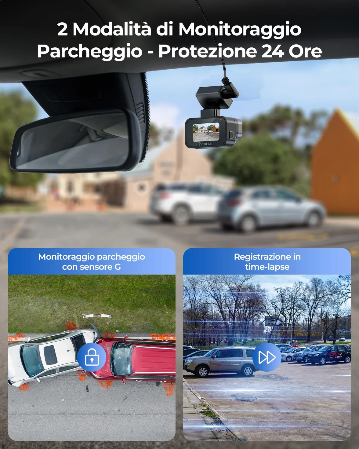 2K Wi-Fi Mini Dash Cam Auto, Telecamera con App, Compatibile con CPL e GPS Esterni, Supporti Magnetici, Visione Notturna WDR, Sorveglianza Parcheggio 24h, Supercondensatore, Angolo 170°