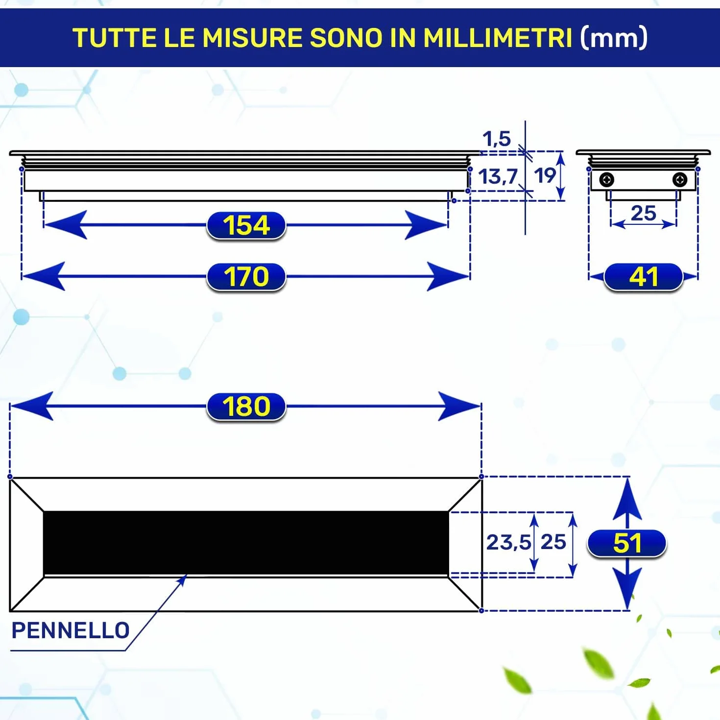 MONTERAL 2 Pezzi Passacavo per Scrivania 180 x 51 mm H19 mm Colore Nero - Tappi Passacavi Scrivania con Spazzola - Garanzia di 10 Anni