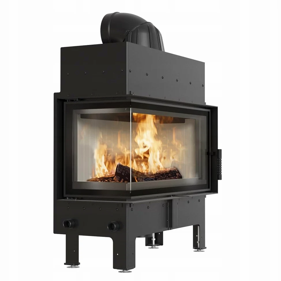 KRATKI Inserto per camino in acciaio a legna FLOKI 12 kW Ø200 sinistro A+ | Acciaio nero, efficienza 85,4%, classe A+. Ecodesign, BImSchV 2; per recupero calore.; combustione efficiente; Livello 2 Set