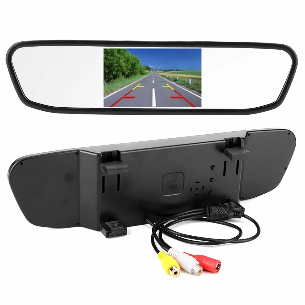 Monitor per Telecamera per Specchietto Retrovisore, Monitor per Specchietto Retrovisore per Auto da 4,3 Pollici Schermo LCD TFT HD Ingresso Video a 2 Canali