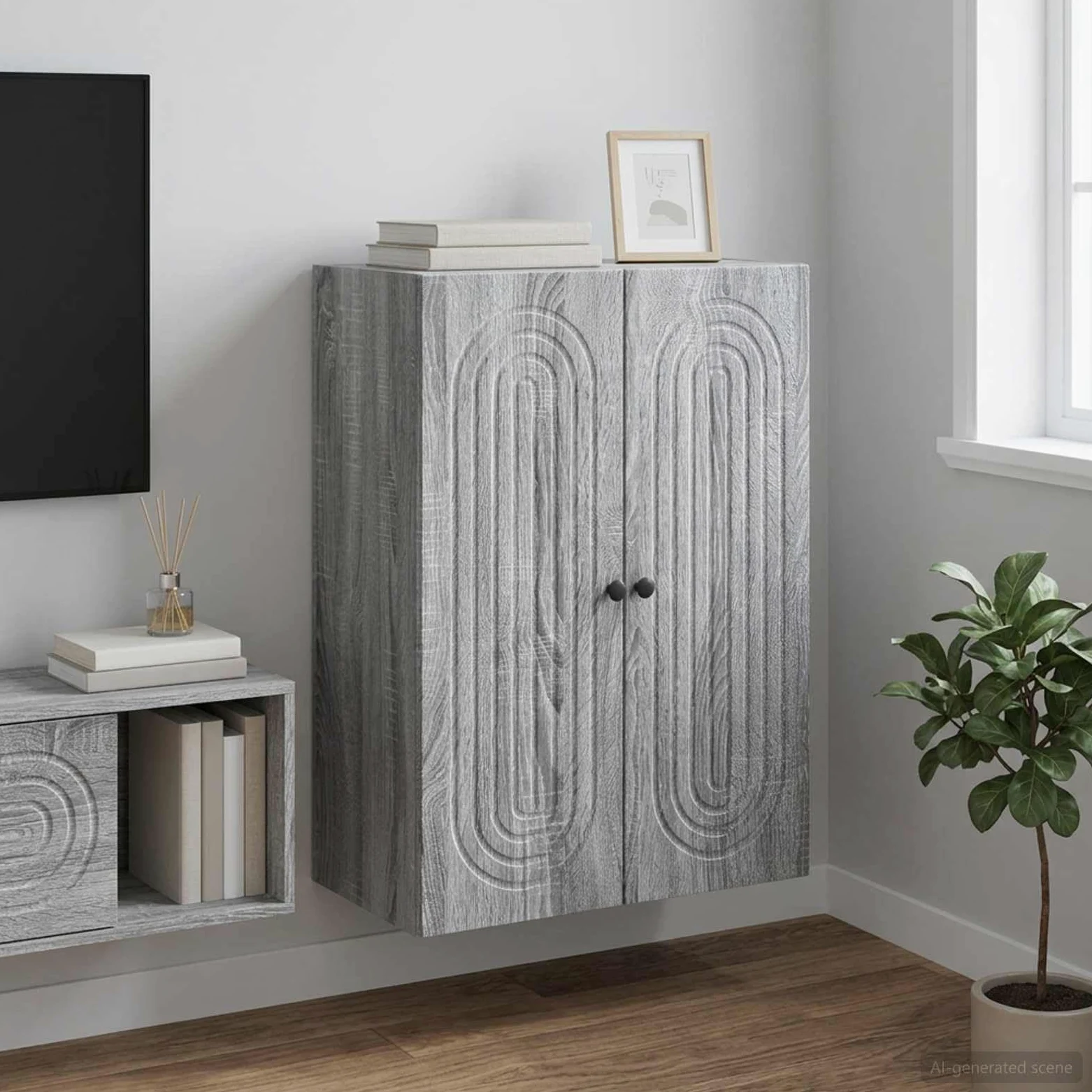 Armadio portaoggetti da parete, in legno Sonoma, 66 x 34,5 x 90 cm, 2 ante, 2 ripiani, per ufficio, corridoio, cantina, garage, officina, ordine
