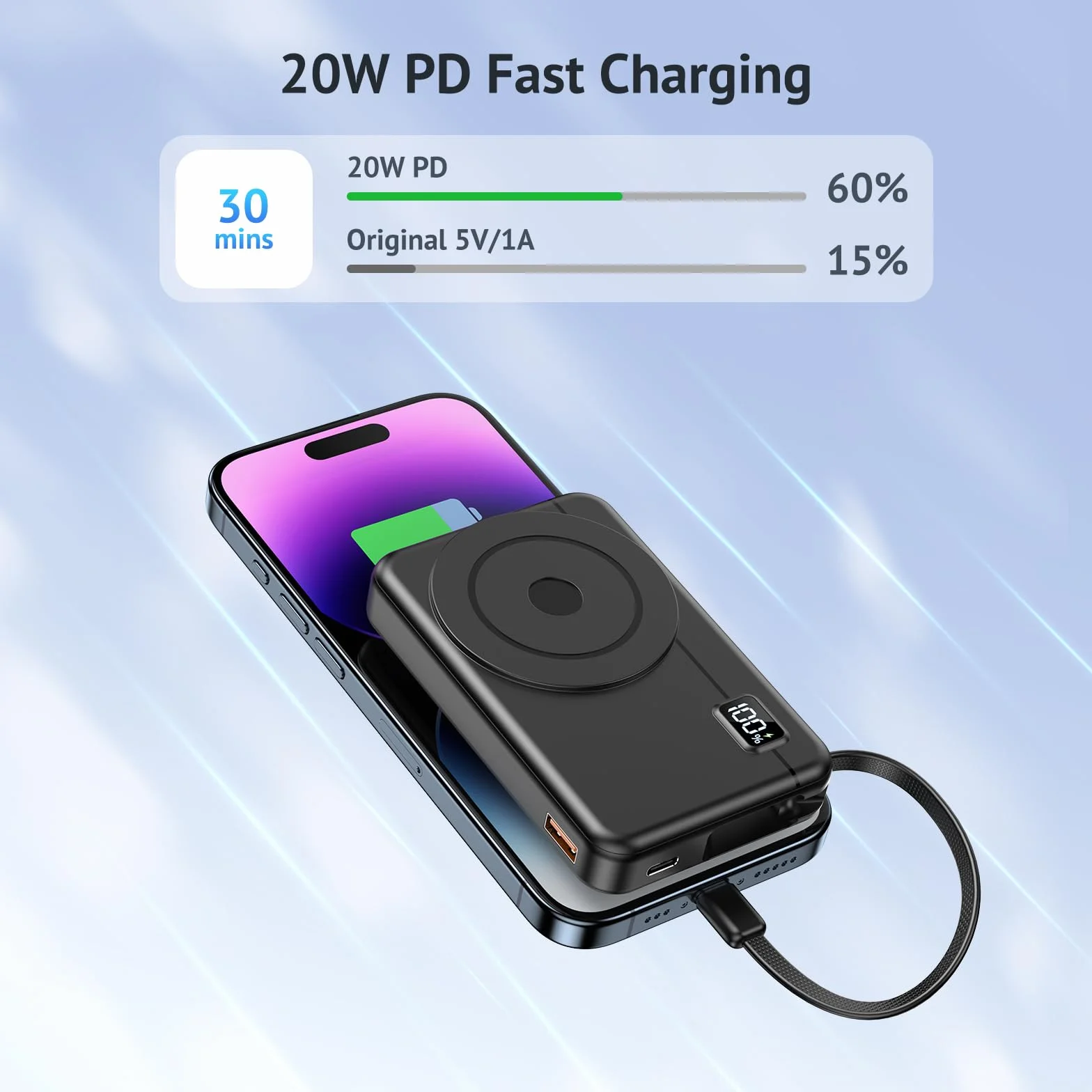 Magnetic Power Bank – Compatible with iPhone 16 15 14 13 Series Wireless Charger 10000 mAh Portable Powerbank Battery Pack Quick Charger External Battery con ingresso e uscita di tipo C, display a LED