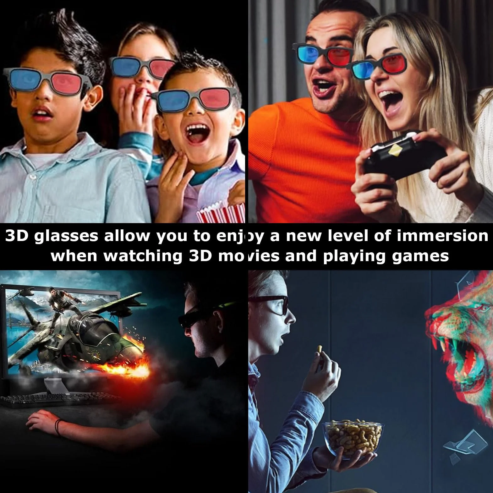 2 occhiali 3D, 3D, occhiali 3D, occhiali 3D, per televisori, occhiali 3D, rossi e blu, occhiali anaglifici 3D, per film, giochi per PC, spettacoli di luci, home theater, feste in vacanza