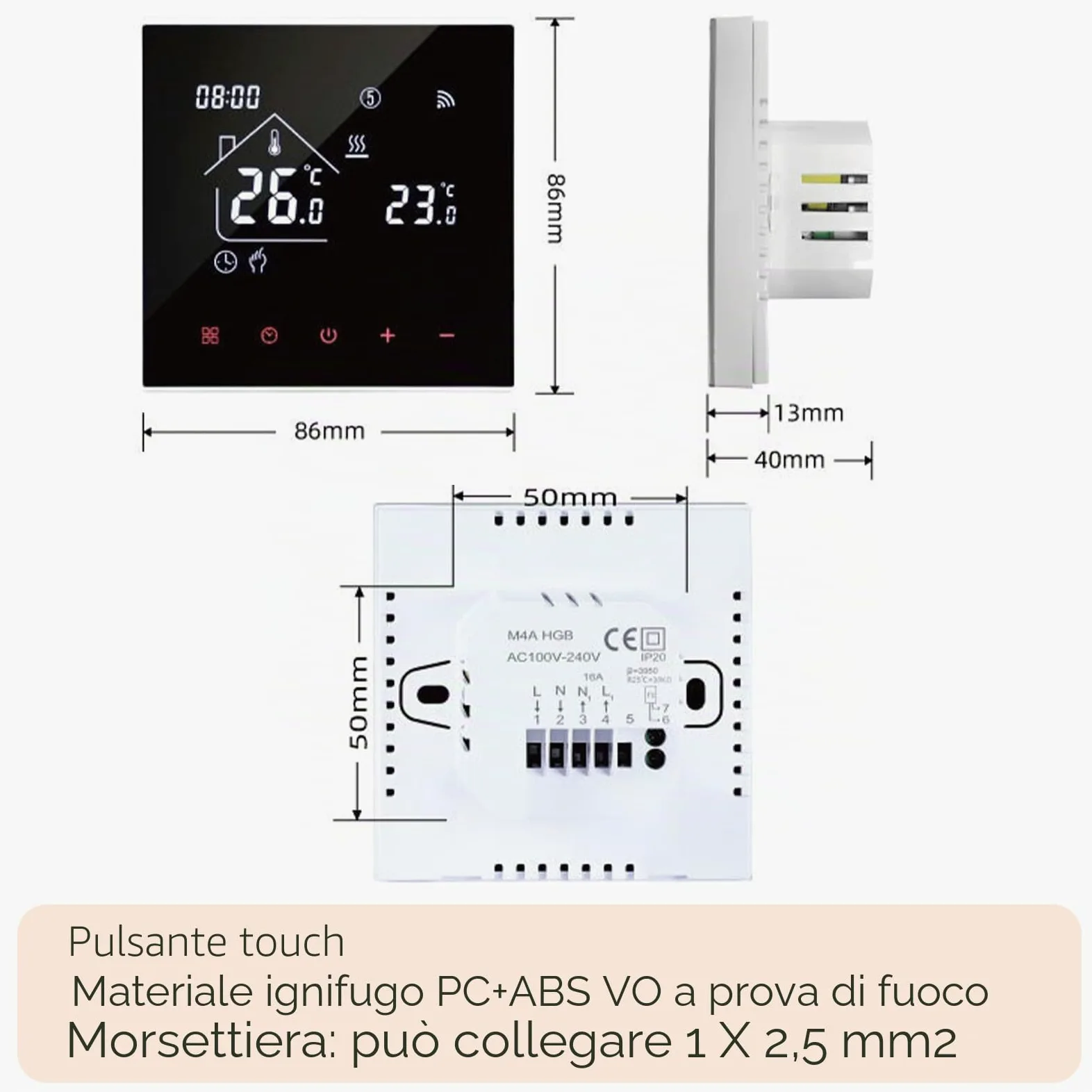 Tuya WiFi Termostato per riscaldamento a pavimento, con display a LED, touch screen, termostato digitale, compatibile con Alexa, Google Home (nero, acqua e riscaldamento a pavimento 3A)