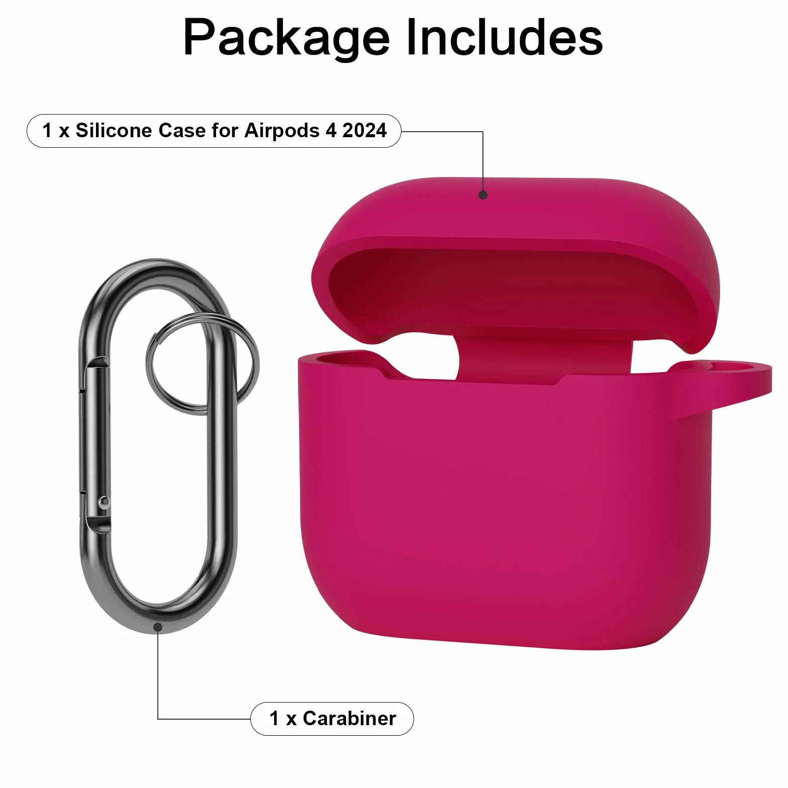 Compatibile con AirPods 4 Custodia Case Cover, Case Protettiva Antiurto Antiscivolo in Silicone per AirPods 4a Generazione (2024) (USB-C) Custodia con Moschettone, Rose Pink