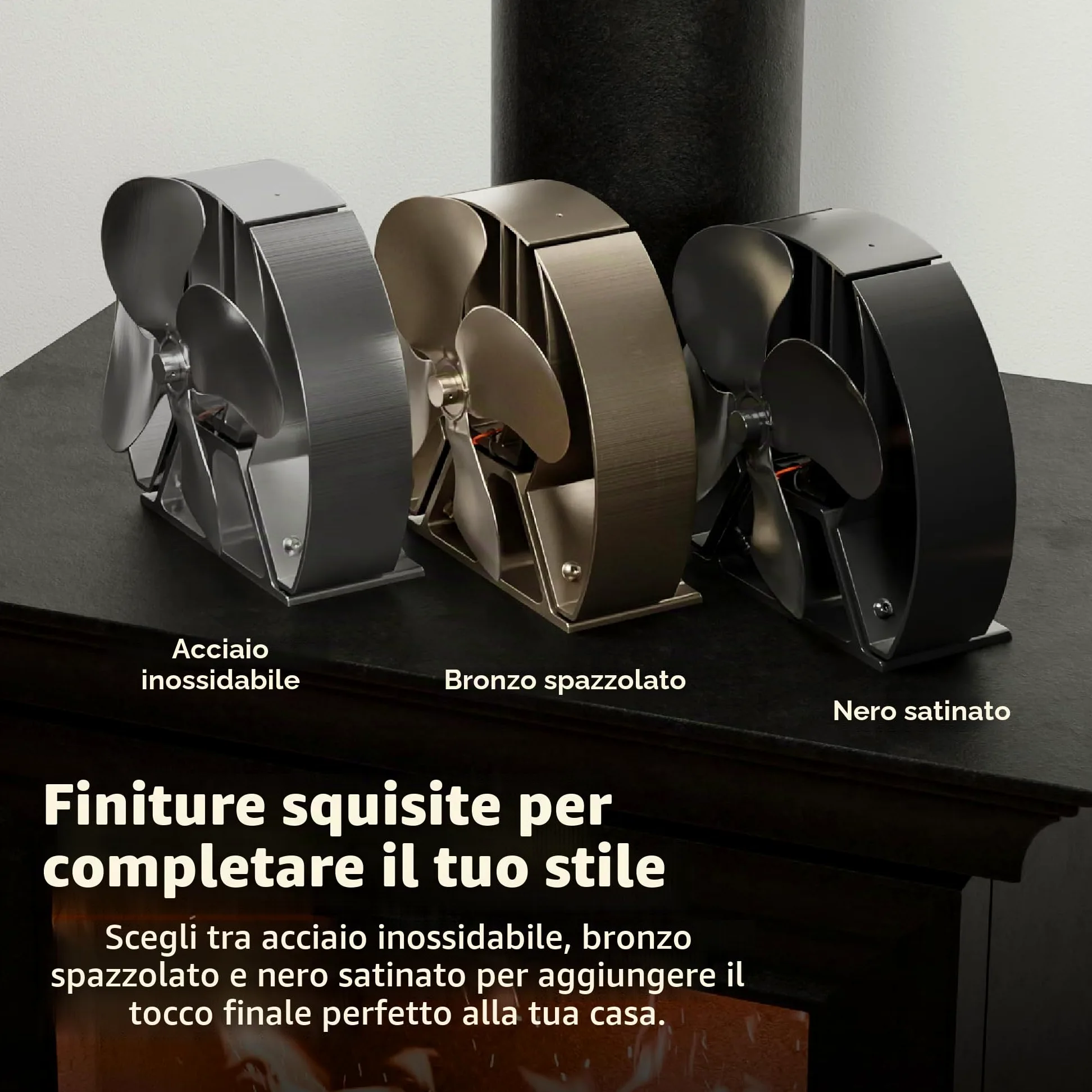 Forest Master Ventilatore per stufa Viking avanzato, potente design a 4 pale per una circolazione del calore ecologica in stufe a legna e caminetti (nero satinato, Viking Air)