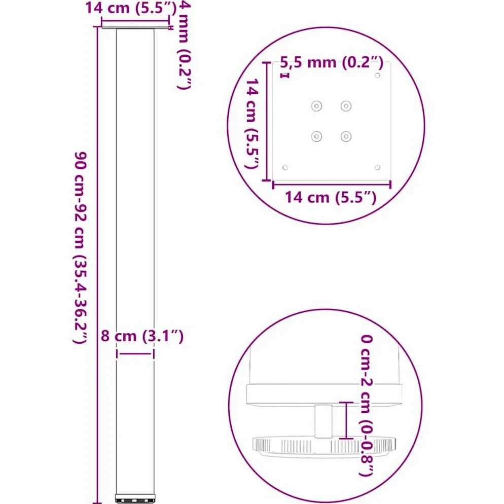 vidaXL Gambe per tavolo da bar 4 pz bianche 90-92 cm in acciaio