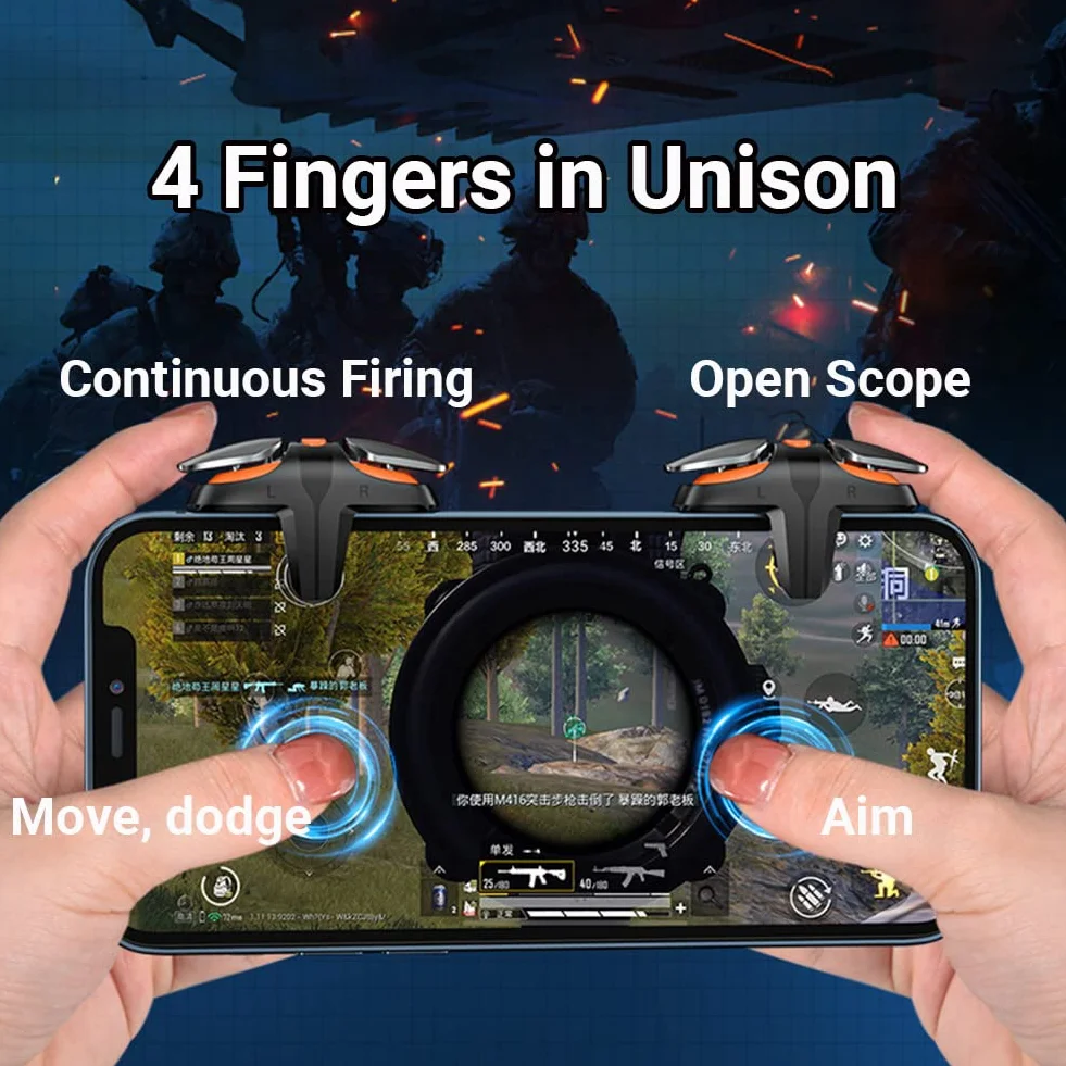 Trigger Mobile Controller per Telefono, Joystick Grilletti L1R1 Rapid-Fire Tiro Veloce 6 Livelli per PUBG COD Compatibile con Cellulare Android e iOS Gioco Mobili