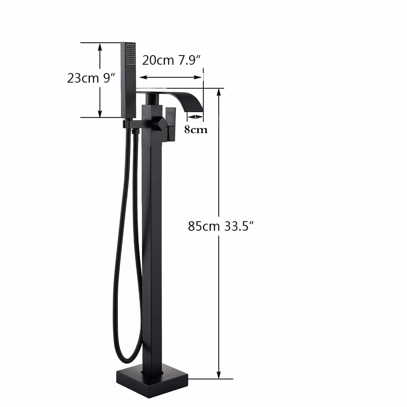 Rubinetto da bagno freestanding Miscelatore per vasca Soffione doccia a mano Ottone nero