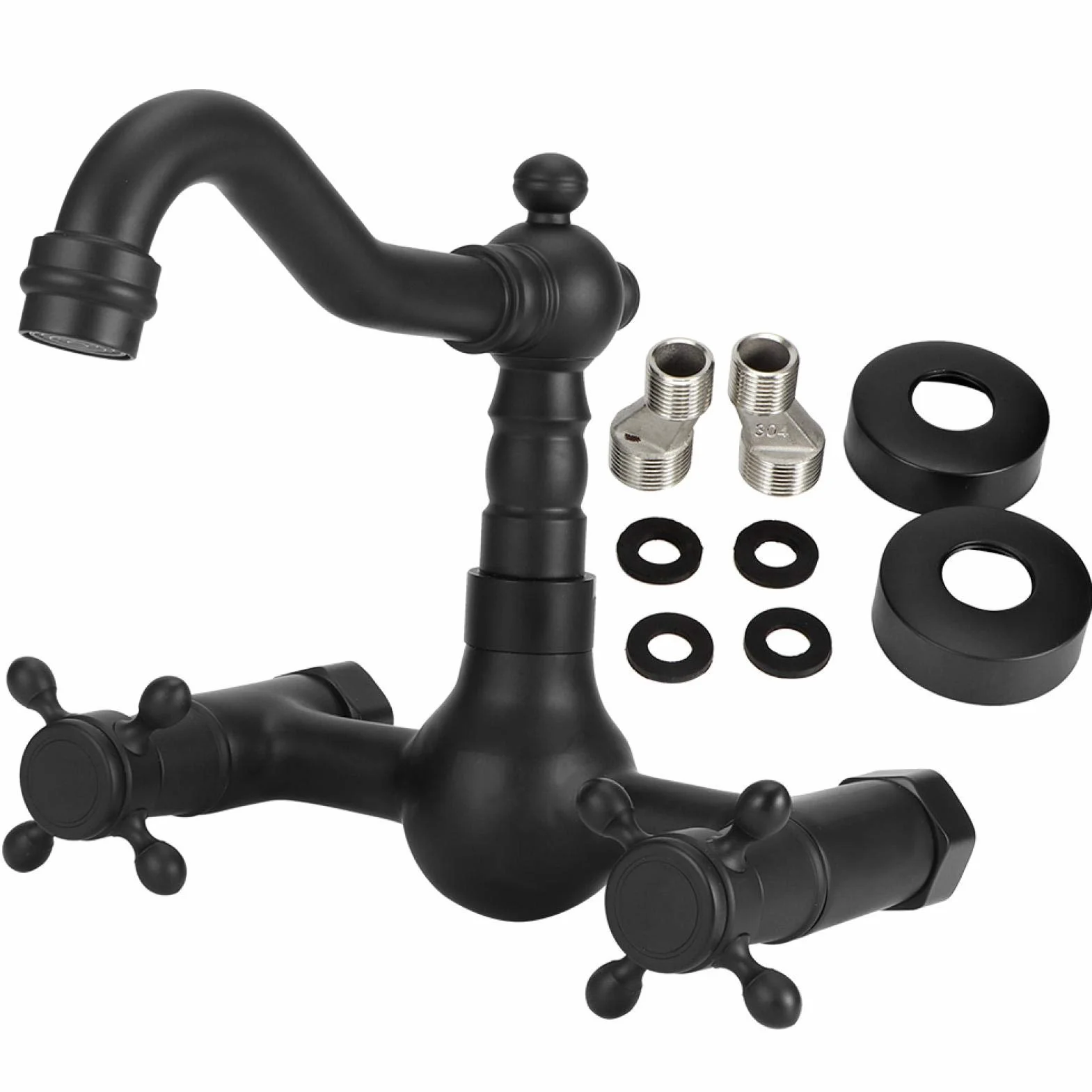 Rubinetto a Parete Rubinetto da Cucina In Rame Rubinetto per Vasca Rubinetto a Doppia Maniglia Miscelatore per Acqua Calda e Fredda Rubinetto Girevole a 360° per Cucina Bagno(2)