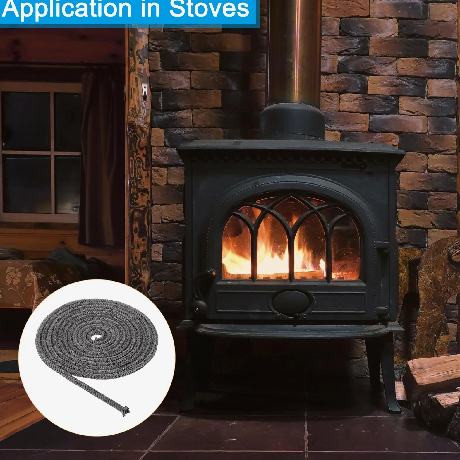 PATIKIL 2Pcs Guarnizione Per Stufa 10mm x 5 Metri Per Stufe Nero | Cordone Rotondo In Fibre Di Vetro Grafite, Resistente Ad Alta Temperatura, Porte Di Camini
