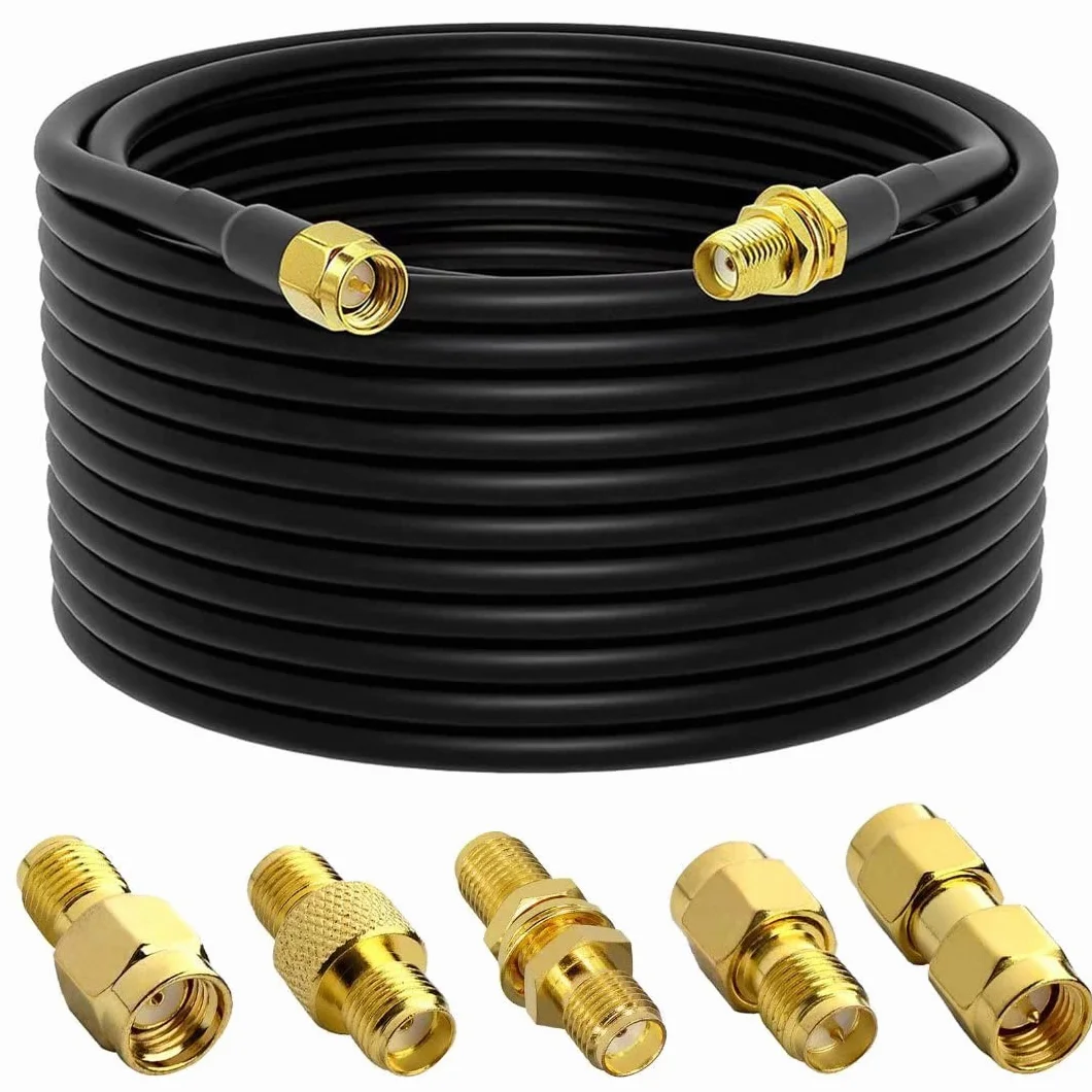 10M/32,8ft Cavo Prolunga Antenna SMA Cavo Coassiale Maschio a Femmina RG58 a bassa perdita+ 5PCS Kit Adattatore RF SMA, per Router 3G/4G/LTE ADS-B SDR USB Dongle Ricevitore