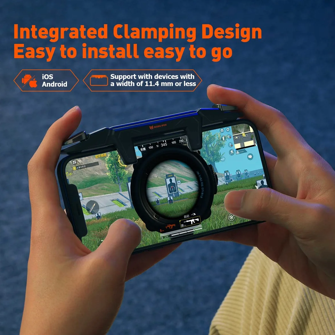 BIGBIG WON Trigger di Gioco, Controller di Gioco Bobile per PUBG/Fornite/Call of Duty Trigger Mobili Integrati Pulsante di Mira Shooter Joystick per iPhone e Android Trigger di Gioco Mobile Nero