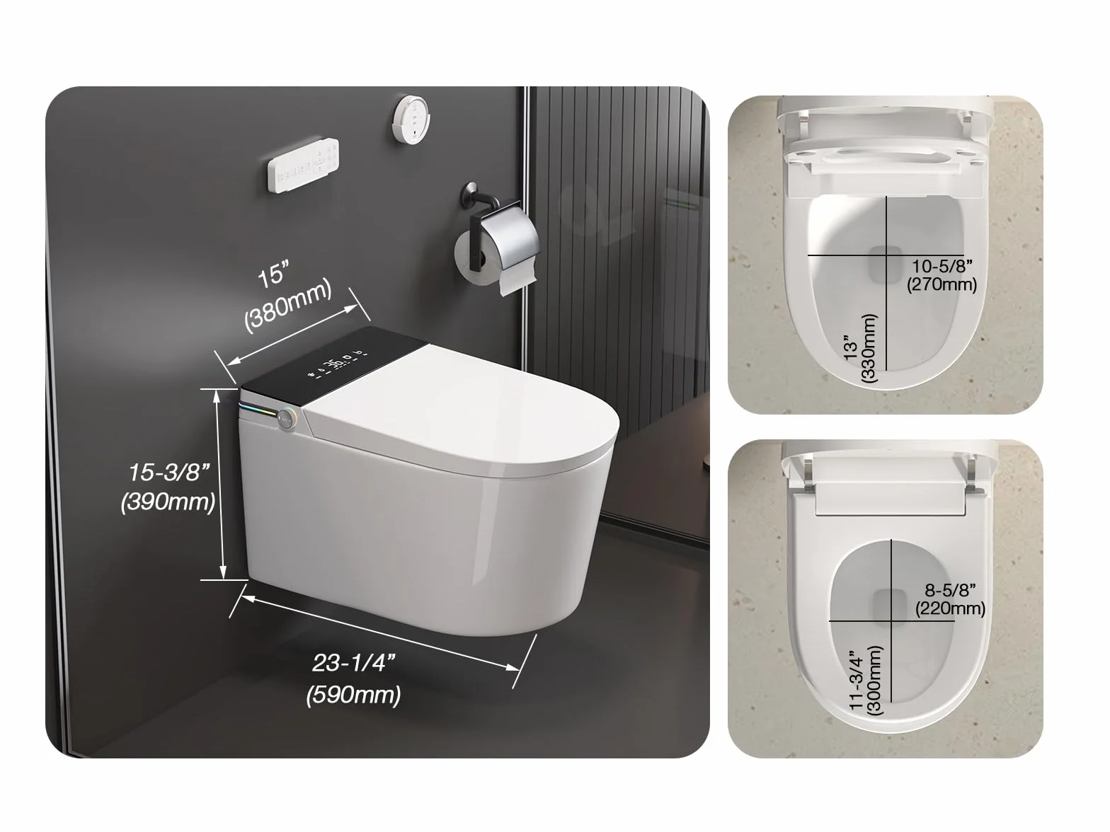 MEJE #MZE-G830E - Toilette intelligente da parete, WC intelligente allungato con bidet integrato, sedile riscaldato, asciugatrice ad aria calda, scarico automatico, apertura e chiusura automatica,