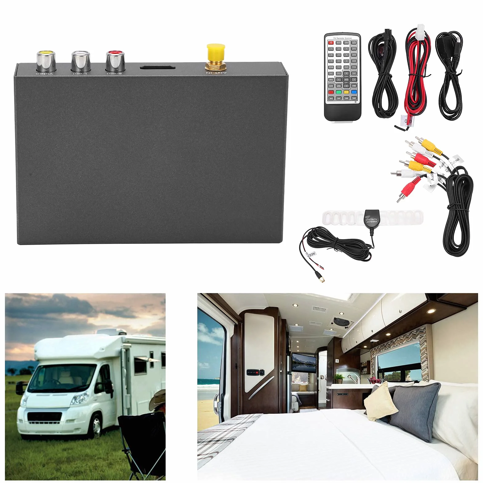 Sintonizzatore TV Digitale per Auto, Ricevitore TV Digitale per Auto H.265 DVB‑T2/T 6M/7M/8M Accessorio per Auto Antenna Ricevitore Sintonizzatore Analogico Telecomando