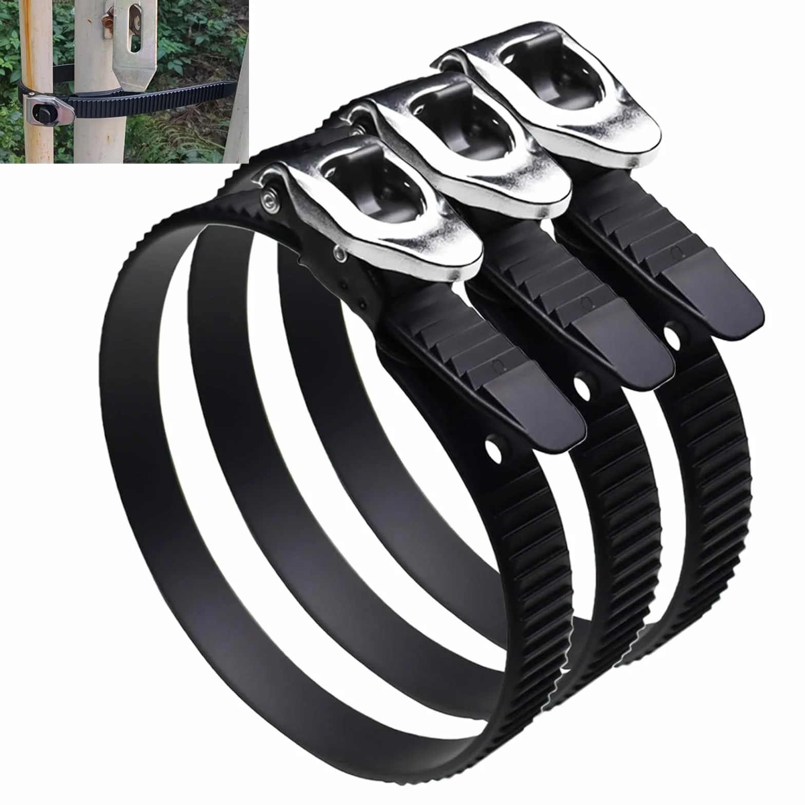 Heavy-Duty Stainless Steel Ratchet Zip Ties 12/20 Inch Reusable Grip Lock Straps 3pcs