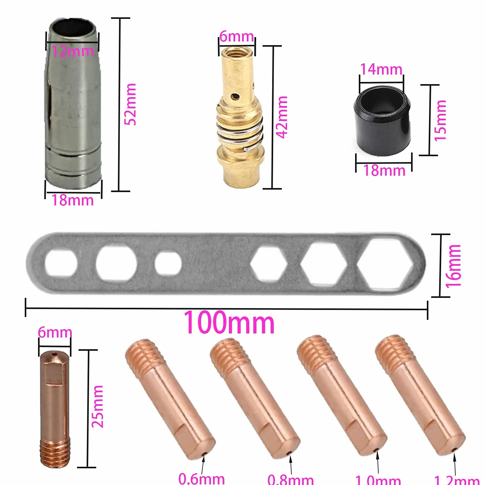 MB15AK MIG Accessori per Saldatrice, Set Materiali di Consumo Saldatura Torcia Contatto Ugello Gas 19 Pezzi