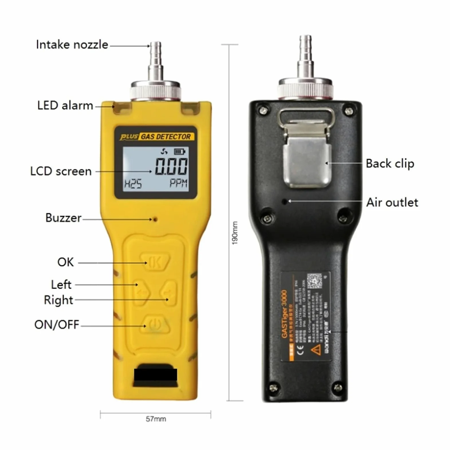 Rilevatore Gas, Misuratore di perdite tenuto in mano del rivelatore portatile del gas dell'azoto N2 for il pompaggio/diffusione attivi Temperatura Umidità/PPM, mg/m3,%VOL, mg/L per Lavoro, Casa